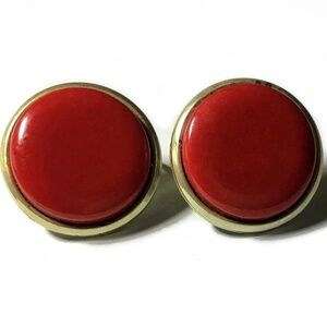 Signed Coro Large Bright Red Clip Earrings